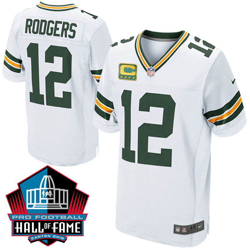 2016 Hall Of Fame Elite Green Bay Packers #12 Aaron Rodgers White Elite Captain Jersey