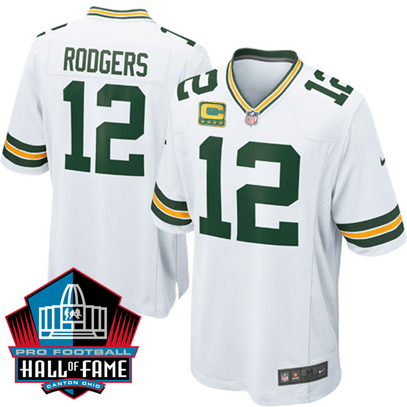 2016 Hall Of Fame Game Green Bay Packers #12 Aaron Rodgers White Game Captain Jersey