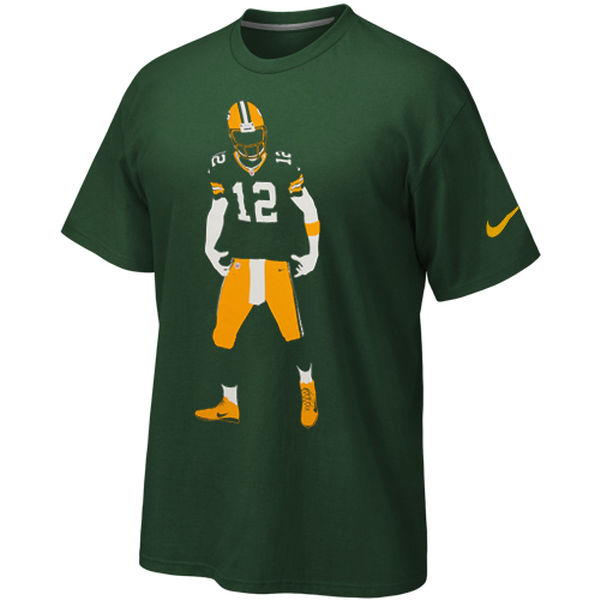 Green Bay Packers Aaron Rodgers Green Silhouette Name and Number T-Shirt