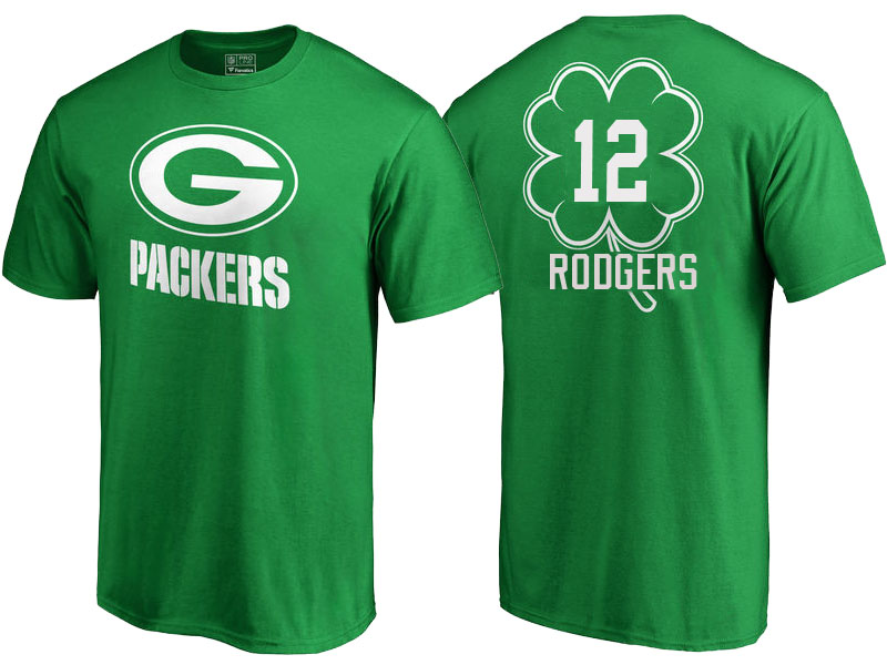 Green Bay Packers #12 Aaron Rodgers Kelly Green St. Patrick's Day Name & Number T-Shirt