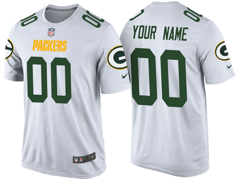 Green Bay Packers Custom White Name & Number T-Shirt