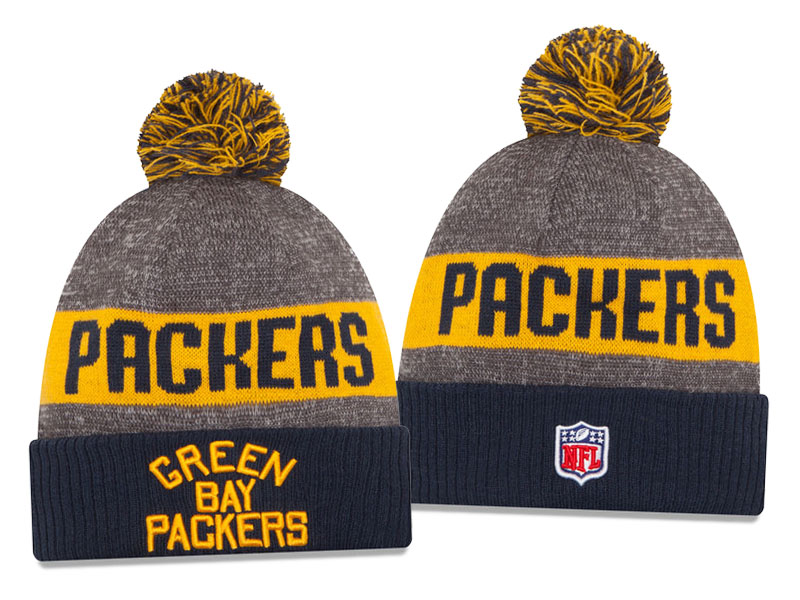 Green Bay Packers Gray Gold New Era 2016 Sideline Sport Pom Outdoors Knit Hat - Holiday Gift