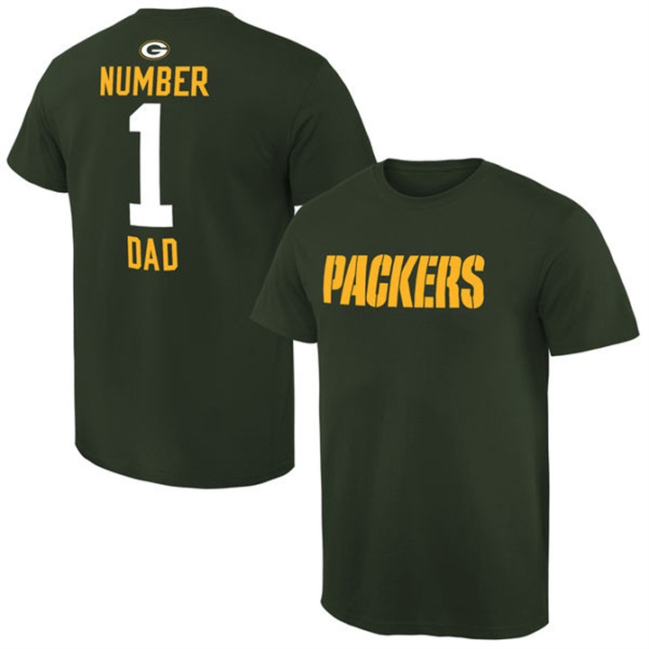 Green Bay Packers Green Number 1 Dad Name & Logo Pro Line T-Shirt