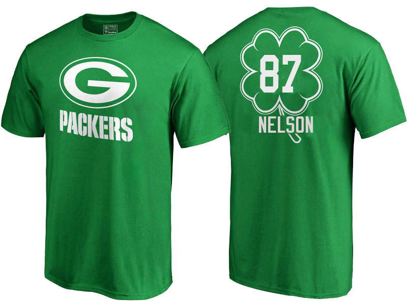 Green Bay Packers #87 Jordy Nelson Kelly Green St. Patrick's Day Name & Number T-Shirt