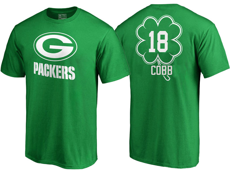 Green Bay Packers #18 Randall Cobb Kelly Green St. Patrick's Day Name & Number T-Shirt