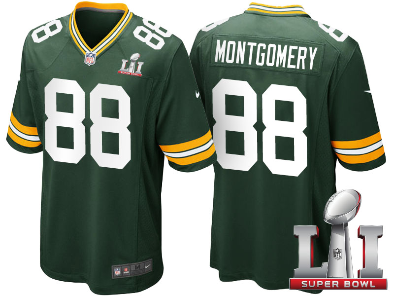 Green Bay Packers #88 Ty Montgomery Green 2017 Super Bowl LI Patch Game Jersey