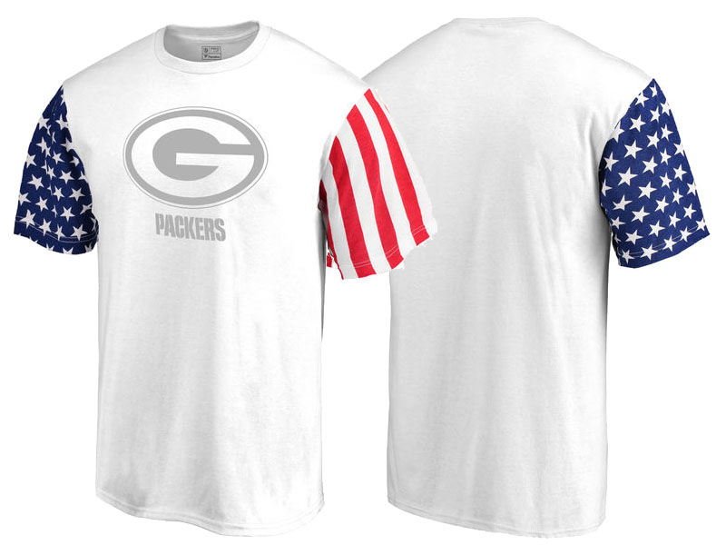 Green Bay Packers White Independence Day Stars & Stripes T-Shirt