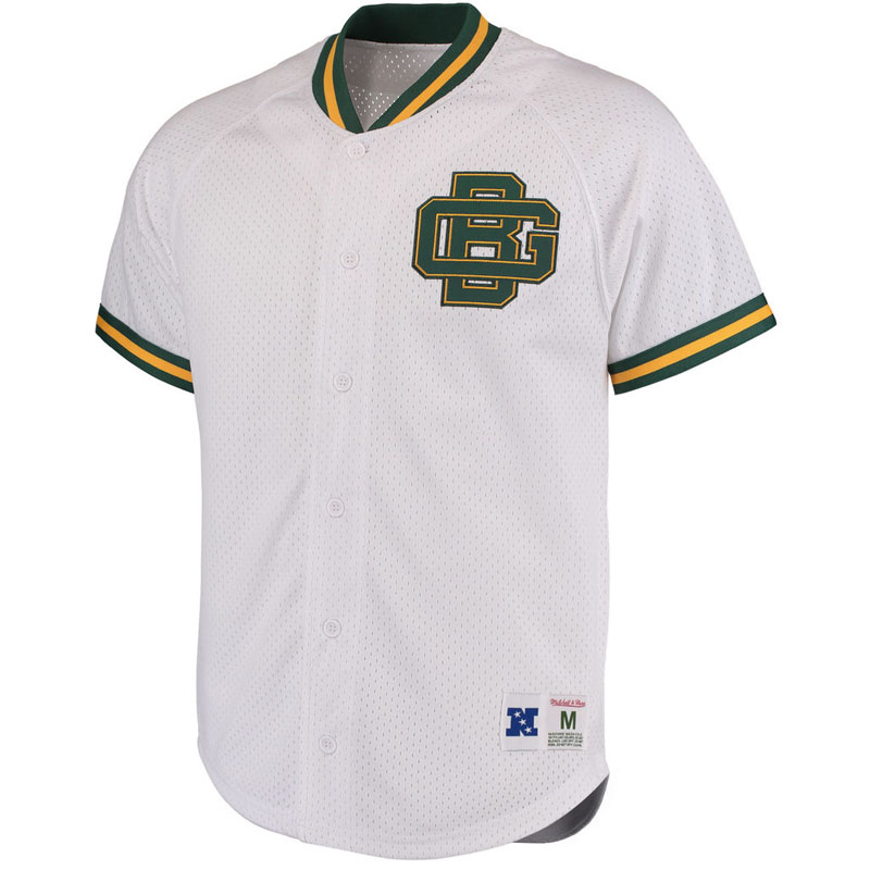 Green Bay Packers White Seasoned Pro Mesh Button-Up Throwback Shirt