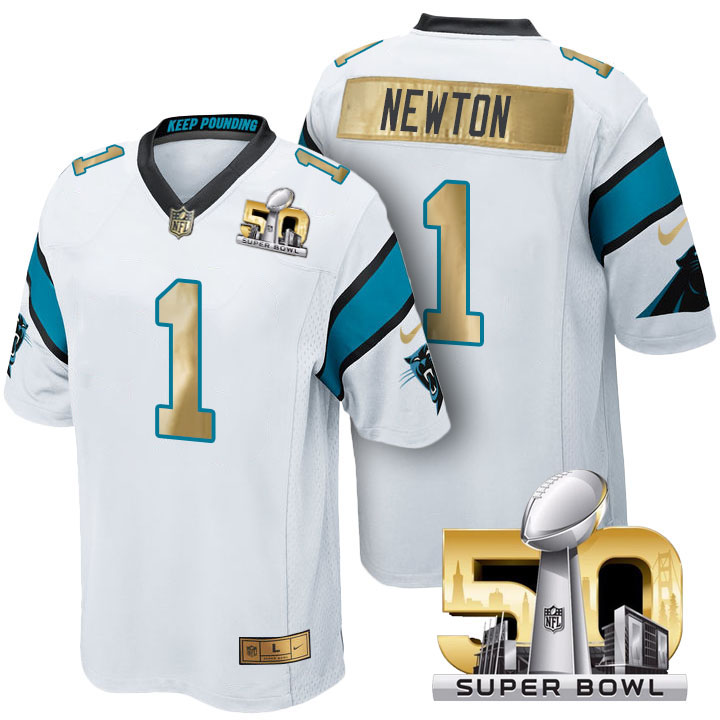 Carolina Panthers #1 Cam Newton White Super Bowl 50 Special Edition Jersey