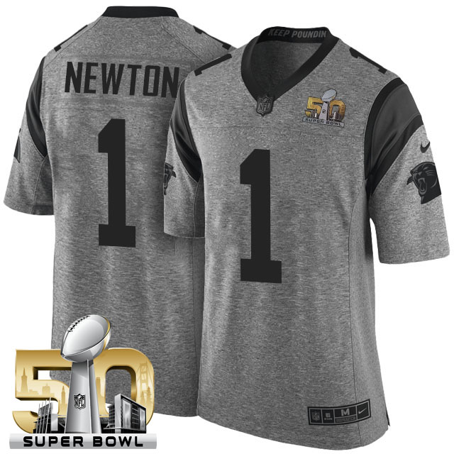 2016 Super Bowl 50 Carolina Panthers #1 Cam Newton Gridiron Gray Limited Jersey