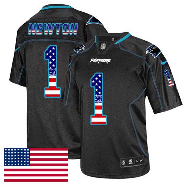 Carolina Panthers #1 Cam Newton Black USA Flag Fashion Jersey