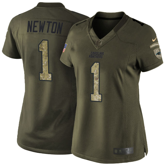 Women's Carolina Panthers #1 Cam Newton Green Salute To Service Limited Jersey