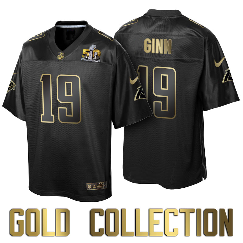 Carolina Panthers #19 Ted Ginn Super Bowl 50th Black Gold Collection Jersey