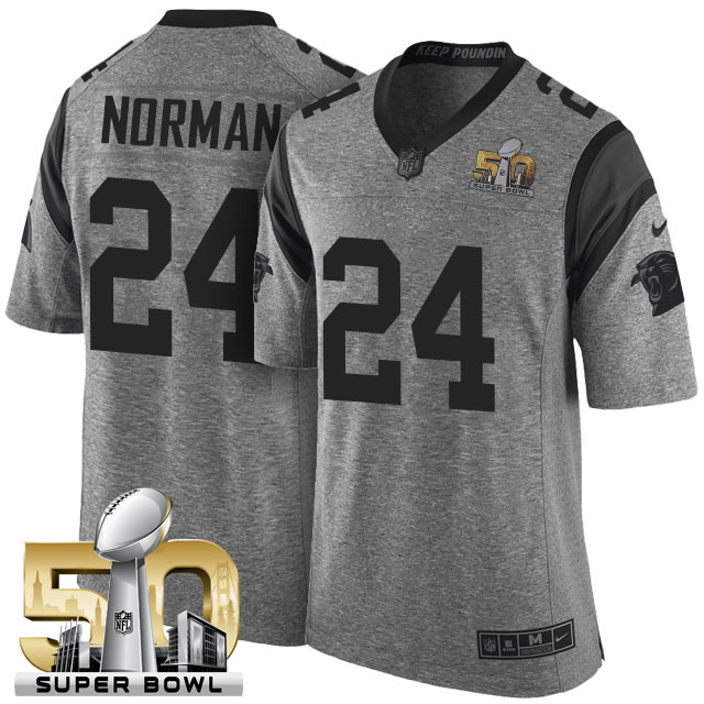 Super Bowl 50th Carolina Panthers #24 Josh Norman Gridiron Gray Limited Jersey