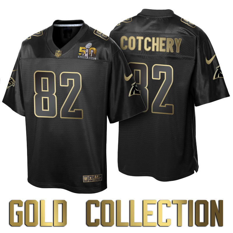 Carolina Panthers #82 Jerricho Cotchery Super Bowl 50th Black Gold Collection Jersey