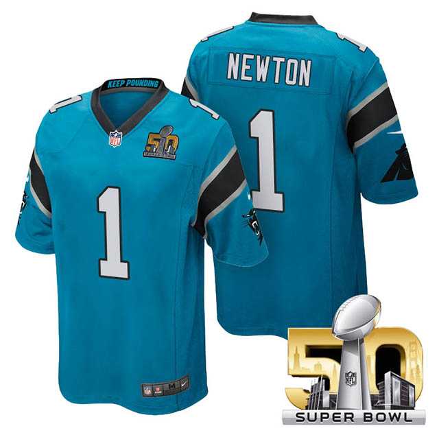 Youth Carolina Panthers #1 Cam Newton Blue 2016 Super Bowl 50 Game Jersey