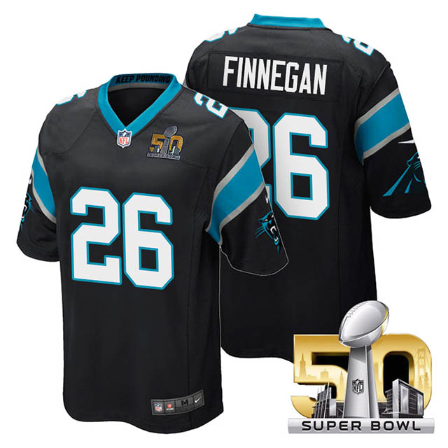 Youth Carolina Panthers #26 Cortland Finnegan Black 2016 Super Bowl 50 Game Jersey