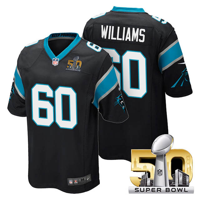 Youth Carolina Panthers #60 Daryl Williams Black 2016 Super Bowl 50 Game Jersey