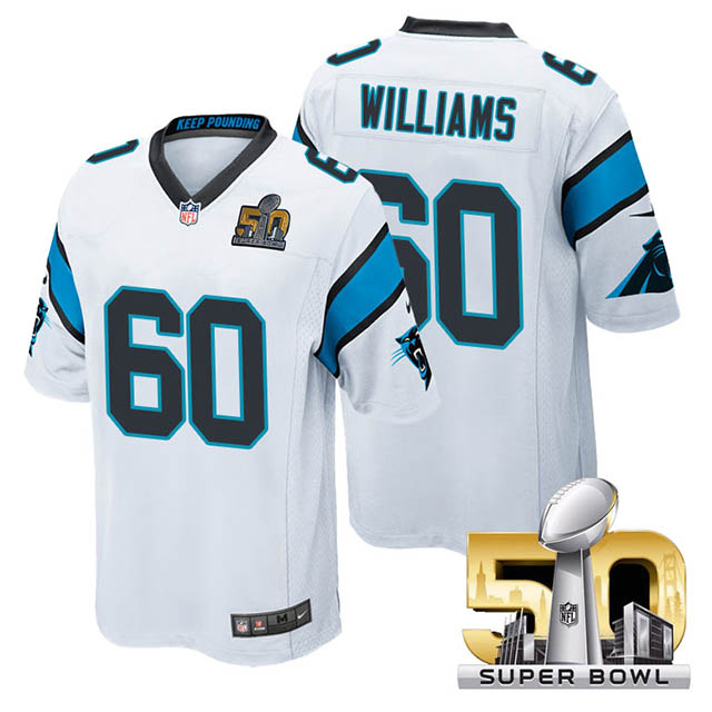 Youth Carolina Panthers #60 Daryl Williams White 2016 Super Bowl 50 Game Jersey