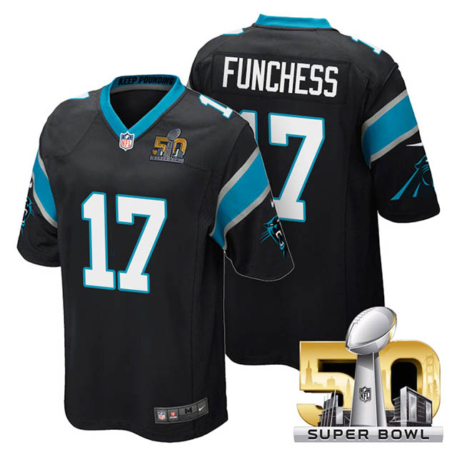 Youth Carolina Panthers #17 Devin Funchess Black 2016 Super Bowl 50 Game Jersey