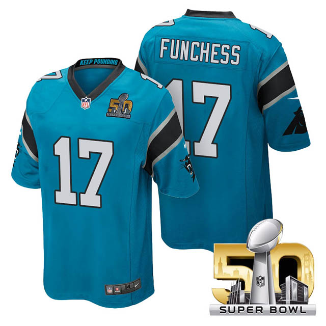 Youth Carolina Panthers #17 Devin Funchess Blue 2016 Super Bowl 50 Game Jersey