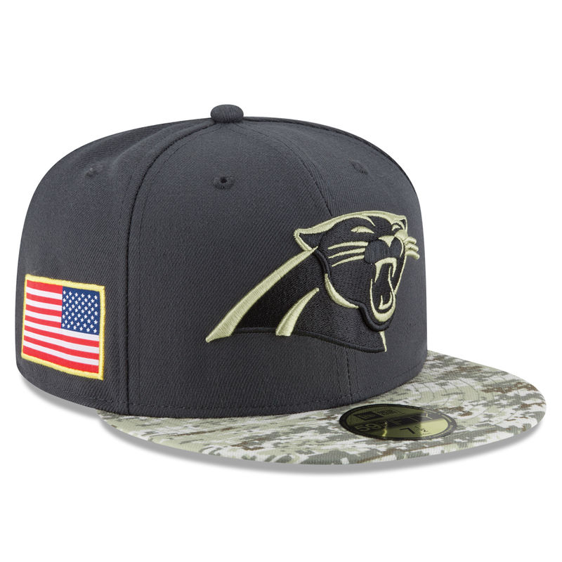 Carolina Panthers Graphite Salute To Service Sideline Camo Veterans Day 59FIFTY Fitted Hat