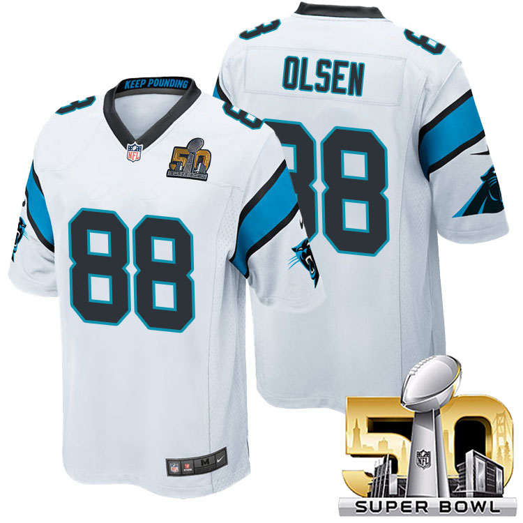 NFC Champions Carolina Panthers #88 Greg Olsen White 2016 Super Bowl 50 Game Jersey