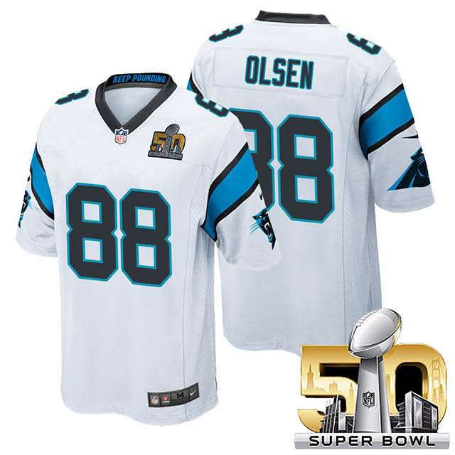 Youth Carolina Panthers #88 Greg Olsen White 2016 Super Bowl 50 Game Jersey