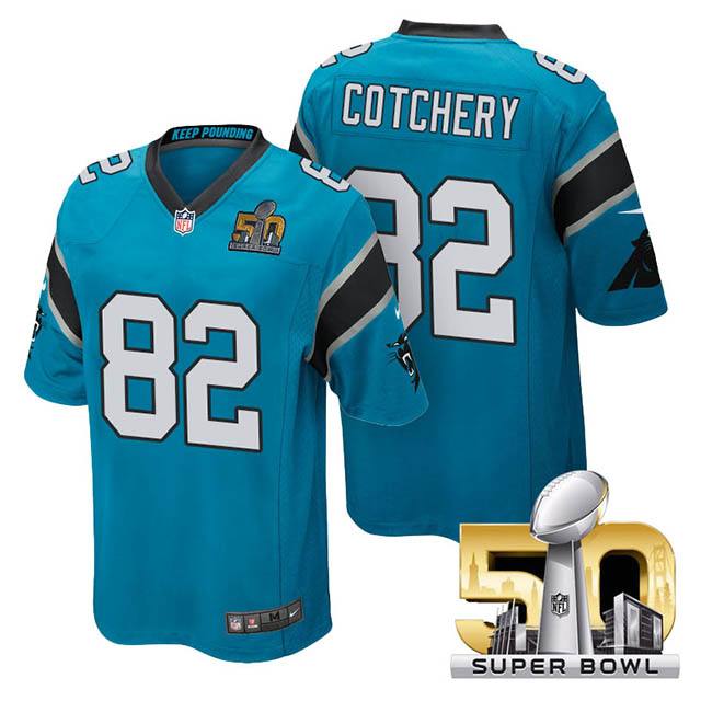 Youth Carolina Panthers #82 Jerricho Cotchery Blue 2016 Super Bowl 50 Game Jersey