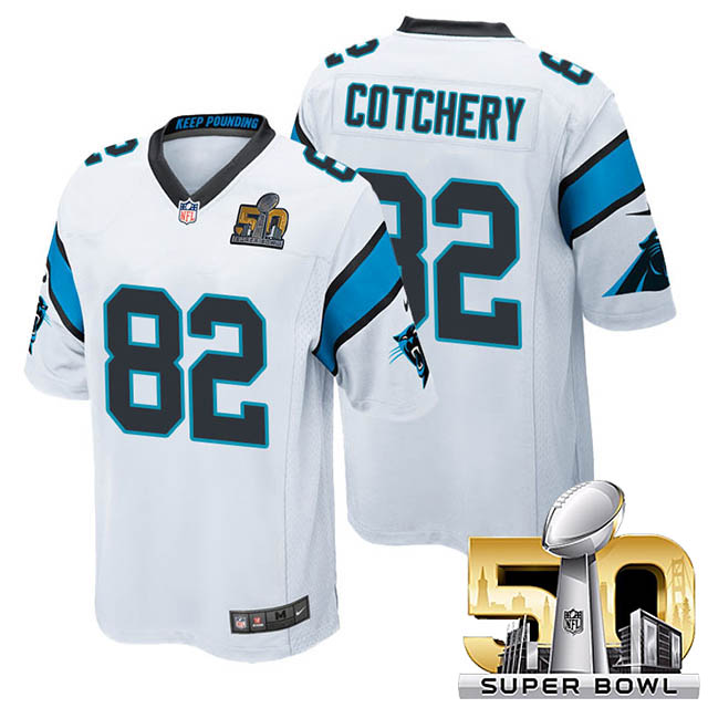 Youth Carolina Panthers #82 Jerricho Cotchery White 2016 Super Bowl 50 Game Jersey