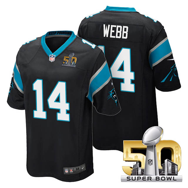 Youth Carolina Panthers #14 Joe Webb Black 2016 Super Bowl 50 Game Jersey