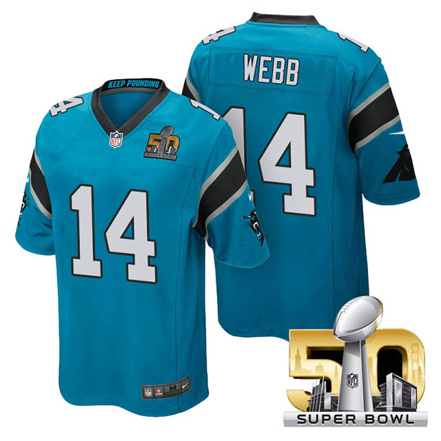 Youth Carolina Panthers #14 Joe Webb Blue 2016 Super Bowl 50 Game Jersey