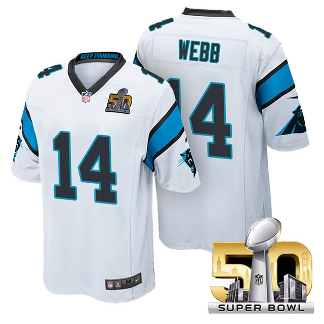 Youth Carolina Panthers #14 Joe Webb White 2016 Super Bowl 50 Game Jersey