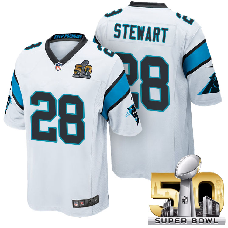 Carolina Panthers #28 Jonathan Stewart White 2016 Super Bowl 50 Game Jersey