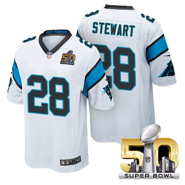 Youth Carolina Panthers #28 Jonathan Stewart White 2016 Super Bowl 50 Game Jersey