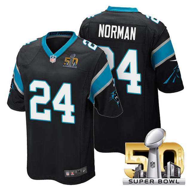 Youth Carolina Panthers #24 Josh Norman Black 2016 Super Bowl 50 Game Jersey