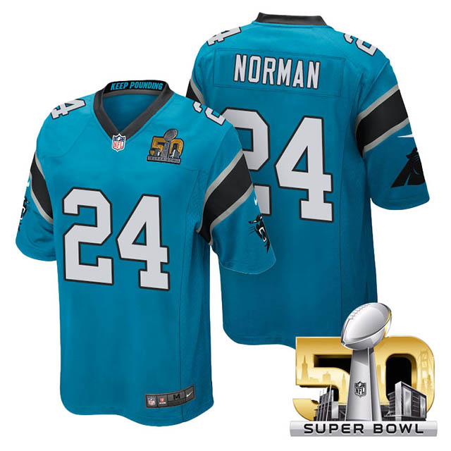 Youth Carolina Panthers #24 Josh Norman Blue 2016 Super Bowl 50 Game Jersey