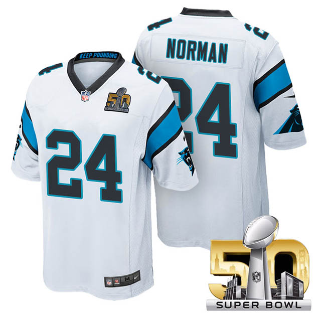 Youth Carolina Panthers #24 Josh Norman White 2016 Super Bowl 50 Game Jersey