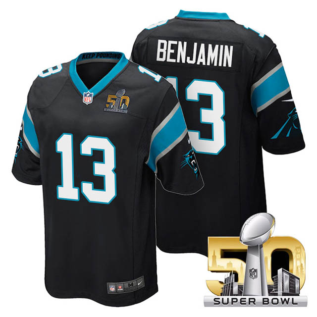 Youth Carolina Panthers #13 Kelvin Benjamin Black 2016 Super Bowl 50 Game Jersey