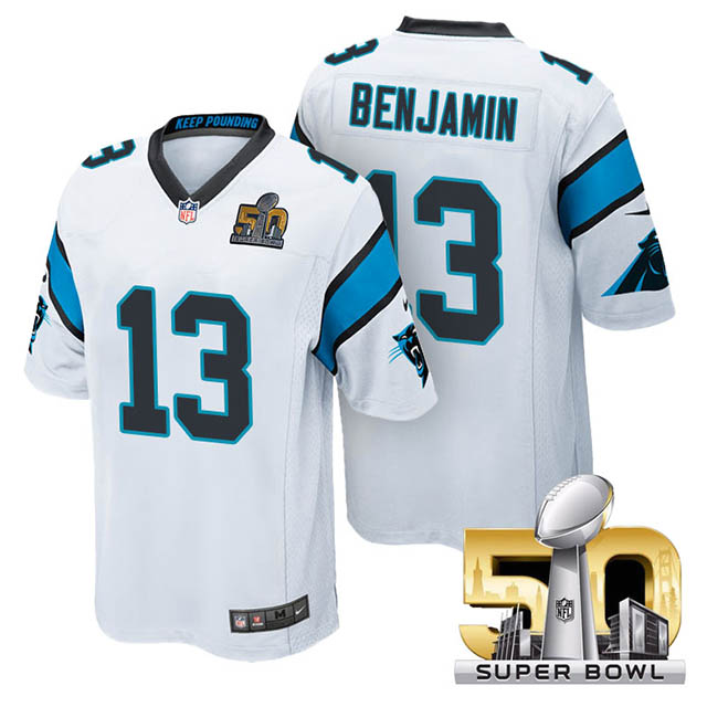 Youth Carolina Panthers #13 Kelvin Benjamin White 2016 Super Bowl 50 Game Jersey