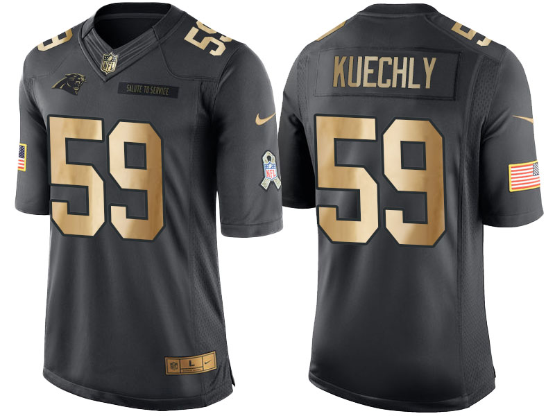 2016 Christmas Day Panthers #59 Luke Kuechly Anthracite Gold Salute to Service Jersey