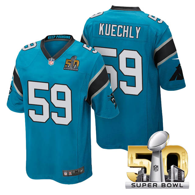 Youth Carolina Panthers #59 Luke Kuechly Blue 2016 Super Bowl 50 Game Jersey