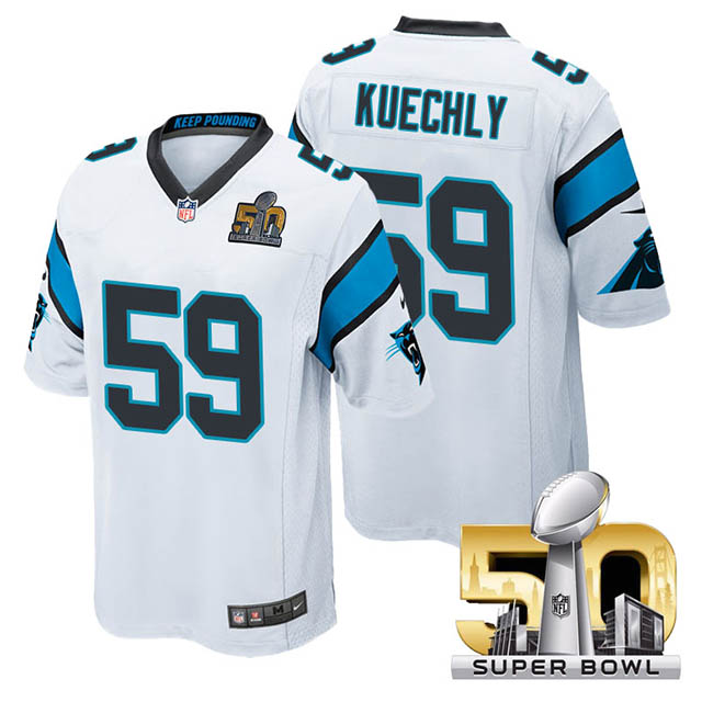 Youth Carolina Panthers #59 Luke Kuechly White 2016 Super Bowl 50 Game Jersey