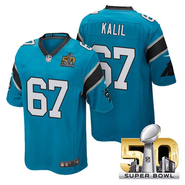 Youth Carolina Panthers #67 Ryan Kalil Blue 2016 Super Bowl 50 Game Jersey