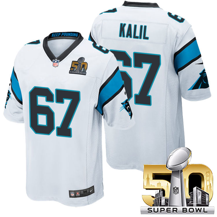 Carolina Panthers #67 Ryan Kalil White 2016 Super Bowl 50 Game Jersey