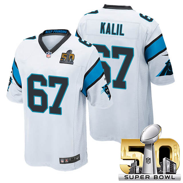 Youth Carolina Panthers #67 Ryan Kalil White 2016 Super Bowl 50 Game Jersey