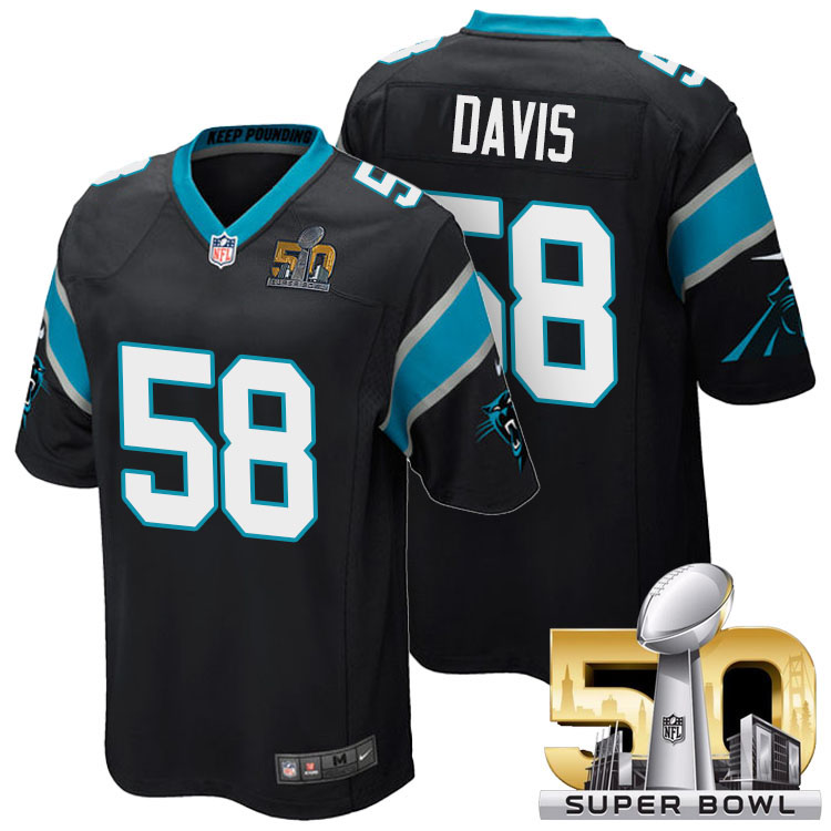 Carolina Panthers #58 Thomas Davis Black 2016 Super Bowl 50 Game Jersey