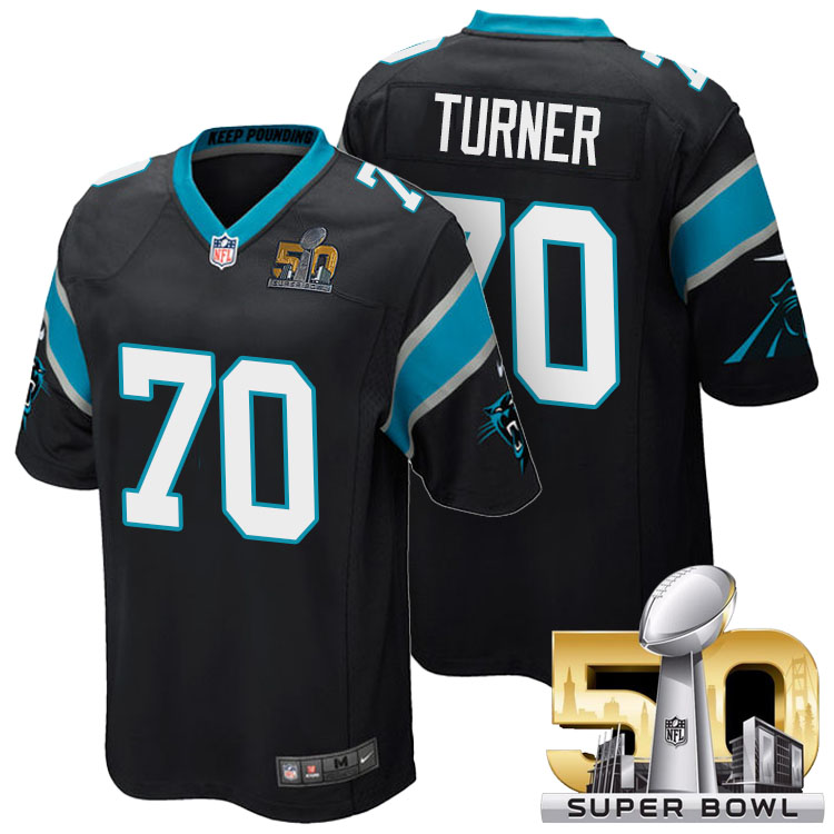 NFC Champions Carolina Panthers #70 Trai Turner Black 2016 Super Bowl 50 Game Jersey