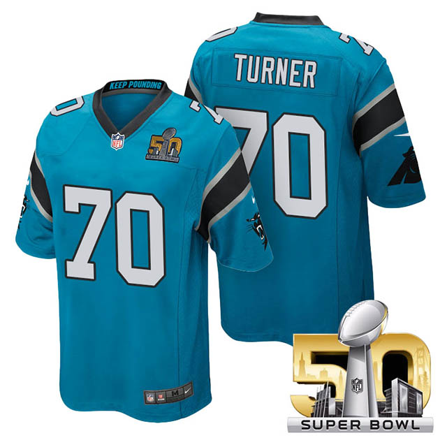 Youth Carolina Panthers #70 Trai Turner Blue 2016 Super Bowl 50 Game Jersey