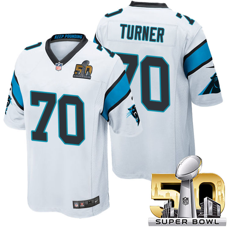 Carolina Panthers #70 Trai Turner White 2016 Super Bowl 50 Game Jersey